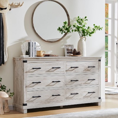 Farmhouse 6 Drawers Dresser, Large Wood Chest of Drawers with Handle for Bedroom, Living Room