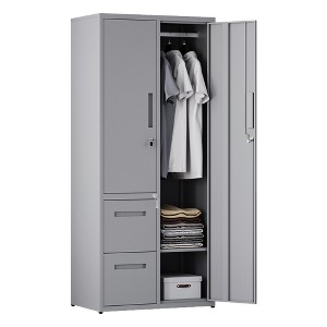 Mlezan Metal Storage Cabinet: Lockable, Drawers, and Shelves for Clothing, Files, or Tools. Wardrobe for Office, Home, School, Gym, or Garage. - 1 of 4