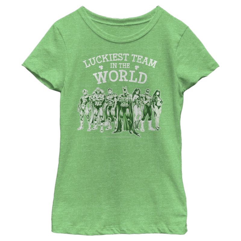 Girl's Justice League St. Patrick's Day Luckiest Team in the World T-Shirt, 1 of 5