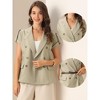 INSPIRE CHIC Women's Summer Short Sleeve Double Breasted Work Blazer with Belt - 2 of 4