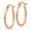Black Bow Jewelry 2mm x 20mm 14k Rose Gold Small Twisted Round Hoop Earrings - 2 of 4