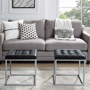 Inspired Home Newton PU Leather Button Tufted Metal Frame Cube Ottoman - 1 of 4