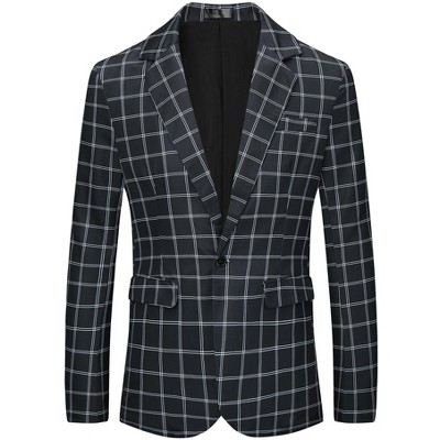 Lars Amadeus Men's Notch Lapel Contrasting Color Checked Pattern Sports ...