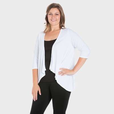 24seven Comfort Apparel Womens Plus Elbow Length Sleeve Open Cardigan