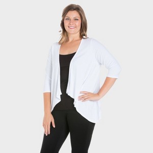 24seven Comfort Apparel Womens Plus Elbow Length Sleeve Open Cardigan - 1 of 3