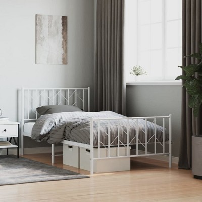 vidaXL Metal Bed Frame with Headboard and FootboardWhite 39.4 in.x78.7 in.