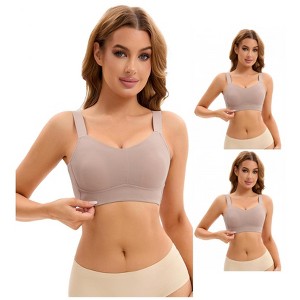 INSPIRE CHIC 3 Pcs Women's Push Up V Neck Full Coverage Wirefree Adjustable Straps Minimizer Bras - 1 of 4