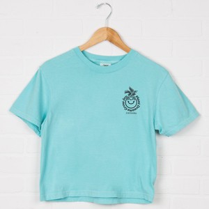 S.W.Smiley Plant Dreams Grow Joy Outline - Women's Boxy Crop Top Graphic T-Shirt - 1 of 4