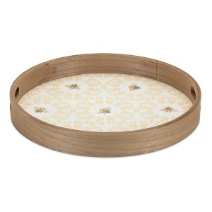 HomeRoots Set of Two Yellow Round Solid Wood Serving Tray With Handles - 1 of 4