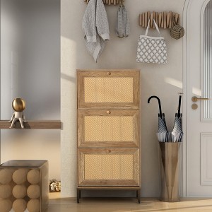 Rattan Shoe Cabinet With 3 Flip Drawers Modern Shoe Racks Storage Organizer For Heels Boots Slippers Entrance Hallway Entryway - 1 of 4