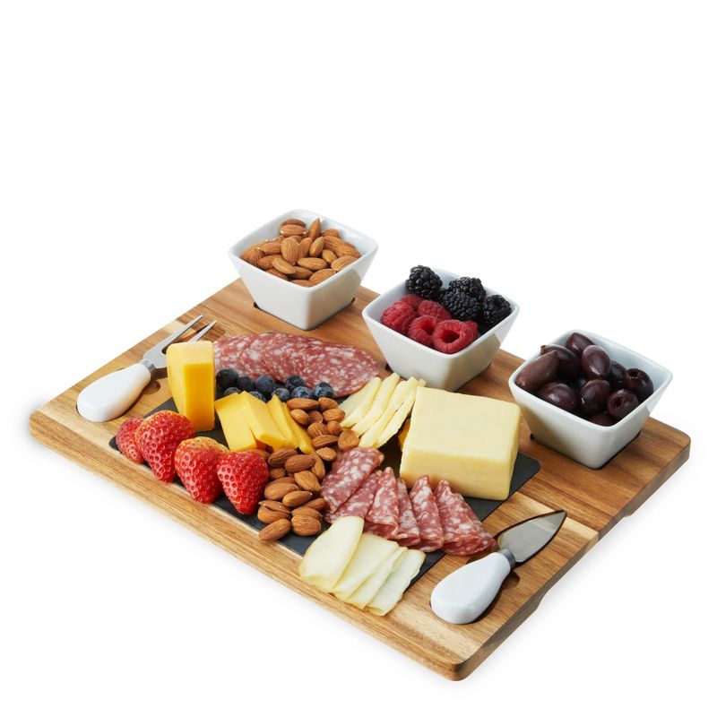 Twine Acacia & Slate Cheese Board Set - Charcuterie Board Bowls and Knives - Slate Cheese Tray Wood Cheese Board - 7-Piece Set of 1, 5 of 8