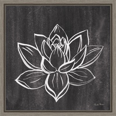 Lotus Gray Abstract Floral Canvas Wall Art with Floater Frame