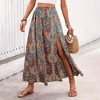 Womens Boho Skirt A Line Midi Dress Side Slit High Waist Beach Vacation Swing Skirt Brown M - 4 of 4