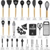 Itopfox 34-Piece Silicone Kitchen Utensil Set with Holder, Heat-Resistant Cooking Tools for Nonstick Cookware, Black Wooden Handles Gadgets - 3 of 4