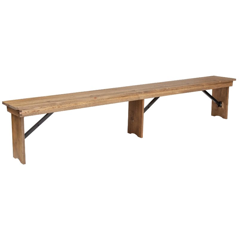 Emma and Oliver 8' x 12" Antique Rustic Solid Pine Folding Farm Bench - Portable Bench, 1 of 11