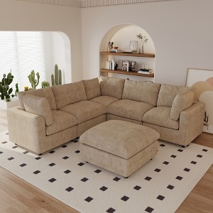 Modern V Shaped Sectional Couches for Living Room,100 Inch 5-Seater Chenille Deep Seat Modular Sofa with Ottoman, Cloud Couch for Bedroom - 1 of 4