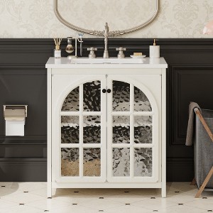 Bella Depot 31" Farmhouse Bathroom Vanity with Ceramic Sink Cabinet with Bronze Pulls and Soft-Closing Doors - 1 of 4
