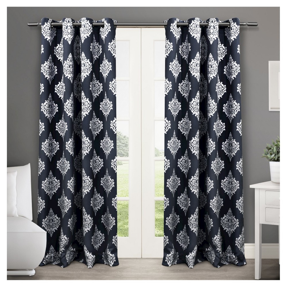 Photos - Curtains & Drapes Set of 2 96"x52" Medallion Grommet Top Window Curtain Panels Blue - Exclus