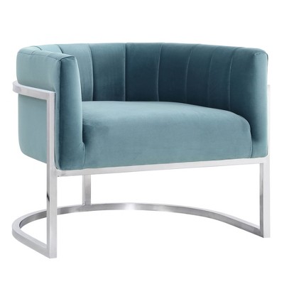 Magnolia Velvet Accent Chair with Silver Base Sea Blue 30.7"W x 27.4"D x 28"H