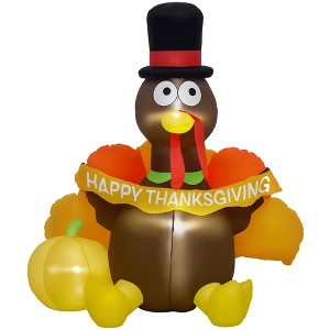 HOMCOM 5ft Inflatable Thanksgiving Turkey Pulls Banner with Pumpkin, Thanksgiving Decoration with LED Lights for Garden Indoor Outdoor - 1 of 4