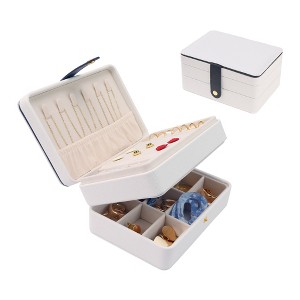 Unique Bargains 2 Layer Women Girls Teen Birthday Gifts PU Leather Jewelry Organizer Case with Removable Drawer - 1 of 4
