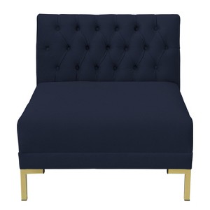 Audrey Diamond Tufted Armless Chair Navy Velvet and Brass Metal Y Legs - Cloth & Co., Blue Velvet