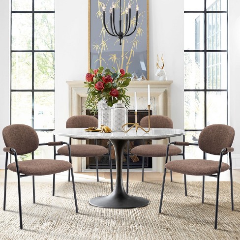 Dining Chairs Set of 4 Set of 4 Boucle Dining Chairs Small Comfy Dining Armchairs with Back Brown