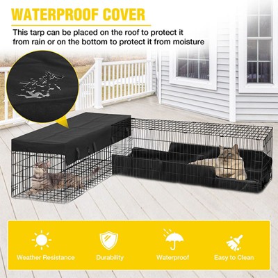 Black Metal Outdoor Cat Tunnel with Waterproof Cover