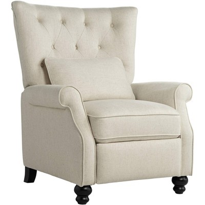 Studio 55D Natural Linen Recliner Chair Modern Armchair Comfortable Push Manual Reclining Footrest Tufted Back Bedroom Living Room