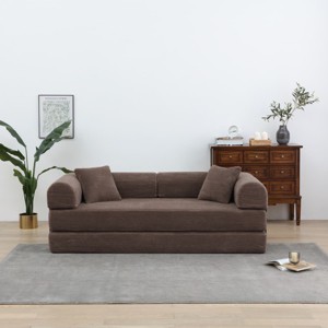 Convertible Sofa Couch with Cylindrical Pillows, Corduroy Folding Floor Sofa with Fixed-Shape Frame for Living Room-Maison Boucle - 1 of 4