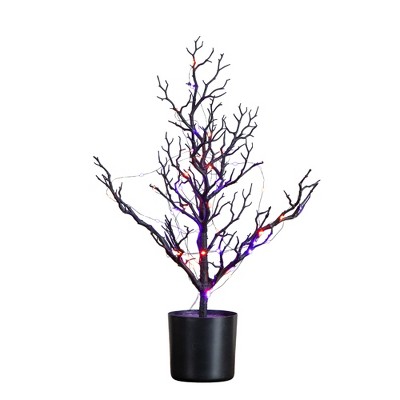 Nearly Natural 2-ft Pre-Lit Artificial Halloween Black Spooky Twig Tree with 60 Orange & Purple Copper Wire String LED Lights