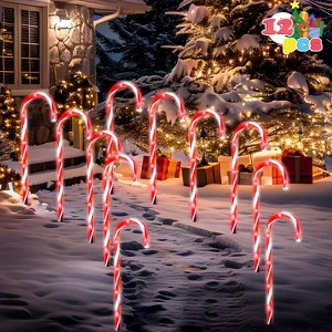 Joyfy 12 Pack Christmas Candy Cane Pathway Lights, 17" Xmas Outdoor Decoration Red Lights with Stakes for Garden Yard Walkway Decor - 1 of 4