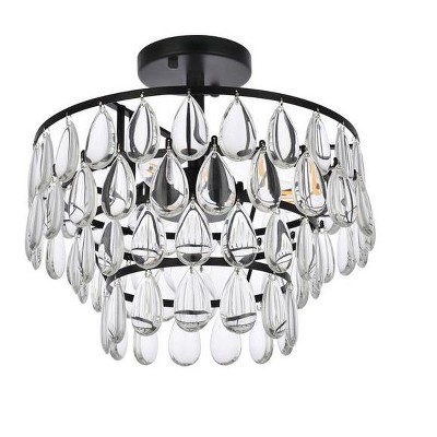 Mila 14'' Black Iron and Crystal Flush Mount Light