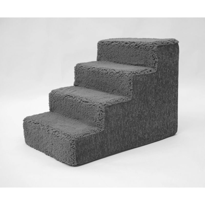 Precious Tails Faux Shearling High Density Foam Top 4-Step Foam Pet Stairs - Gray, 1 of 6