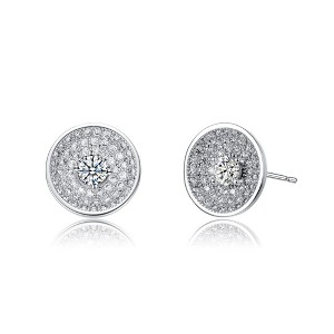 White Gold Plated with Cubic Zirconia Solitaires Multi-Row Concentric Halo Cluster Stud Earrings - 1 of 3