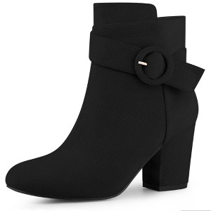 Perphy Women's Round Toe Side Zip Buckle Decor Chunky Heel Ankle Boots - 1 of 3