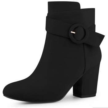 Perphy Women's Round Toe Side Zip Buckle Chunky Heel Ankle Boots