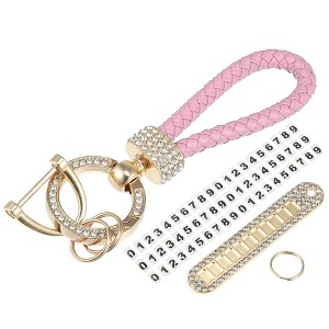 Unique Bargains Car Fob Key Chain Keychains Holder PU Leather 360 Degree Rotatable with D Shaped Ring Key Rings Set - 1 of 4