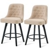 Sapphtopaz Modern Swivel Bar Stools Set of 2, Upholstery High Chair with Wood Legs, Dining Chairs with Button Back, Barstools for Kitchen Island - 4 of 4
