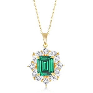 Bella Silver Sterling Silver Asscher-Cut Emerald CZ Necklace - Gold Plated - Green - 16+2 Inch - 1 of 2