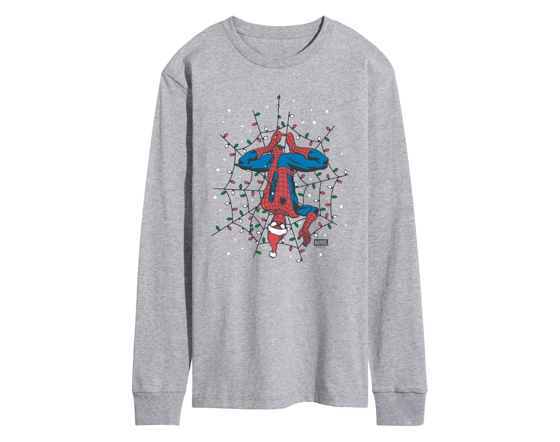 Men's Marvel Holiday Lights Spider Man Long Sleeve Graphic T-Shirt - Athletic Heather - X-Large