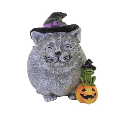 Home & Garden 8.25" Witch Cat Pudgy Pal Halloween Pumpkin Frog Roman, Inc  -  Outdoor Sculptures And Statues
