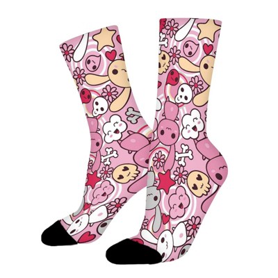 Kawaii Doodles Pattern Women Printed Crew Socks Funny Funky Socks Soft Polyester Novelty Gifts for Artists Men