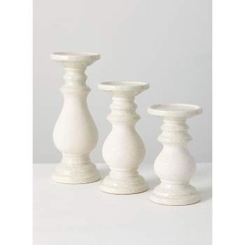 Sullivans Set of 3 Pillar Candle Holders 12"H, 9.75"H & 8"H White