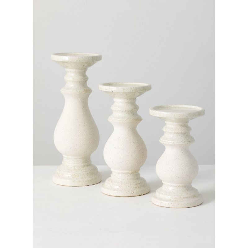 Sullivans Set of 3 Pillar Candle Holders 12"H, 9.75"H & 8"H White, 1 of 6