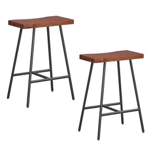 Costway Set of 2 Industrial Saddle Stool Counter Height Bar Stool Dining Pub Chair w/ Metal Frame - 1 of 4