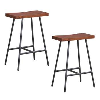 Costway Set of 2 Industrial Saddle Stool Counter Height Bar Stool Dining Pub Chair w/ Metal Frame