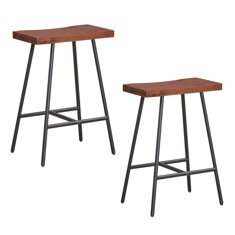Costway Set of 2 Industrial Saddle Stool Counter Height Bar Stool Dining Pub Chair w/ Metal Frame, 1 of 10