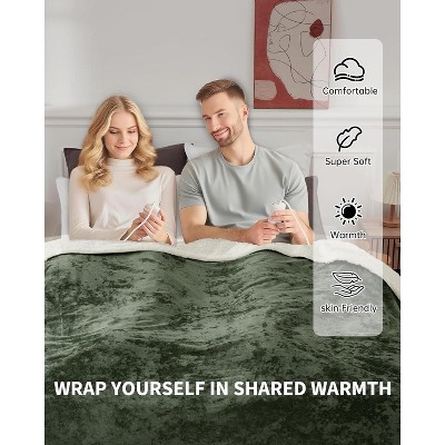 Washable Electric Heated Throw, Double-Side Velvet Soft Fast Heating Blanket, Heat Levels & Auto Off, Over-Heat Protection