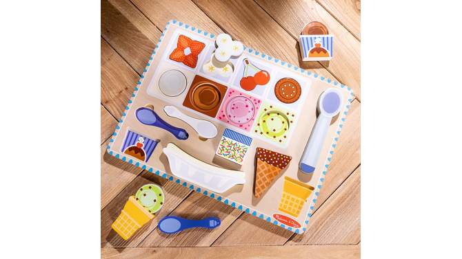 Melissa &#38; Doug Ice Cream Wooden Magnetic Puzzle Play Set, 16pc Magnet with Scooper, 2 of 13, play video